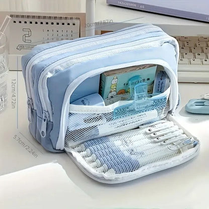 Large Capacity 3 Layer Pencil Case Cute Canvas Pen Pouch 8