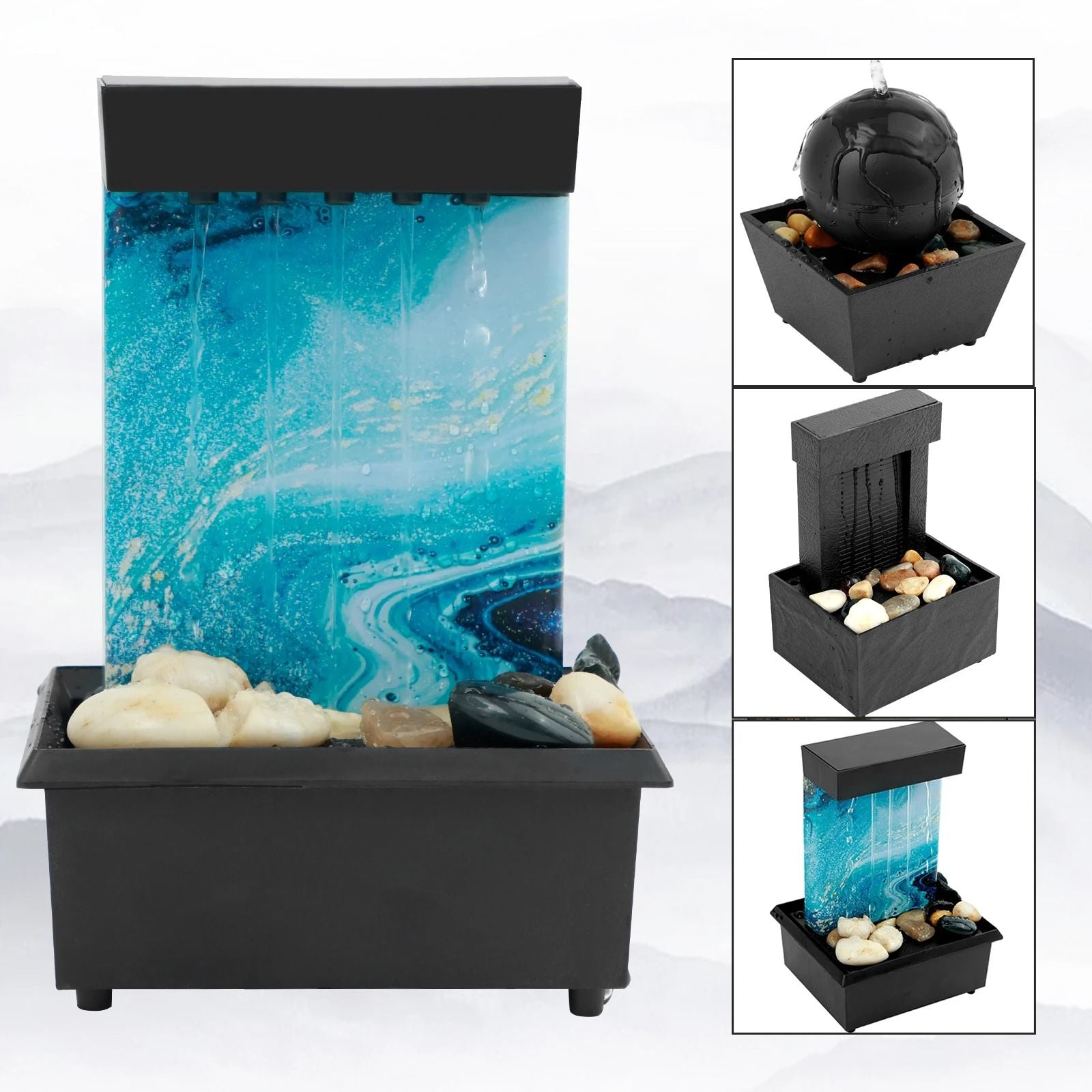 Mini Indoor Tabletop Fountain with LED Light for Home and Office Decor