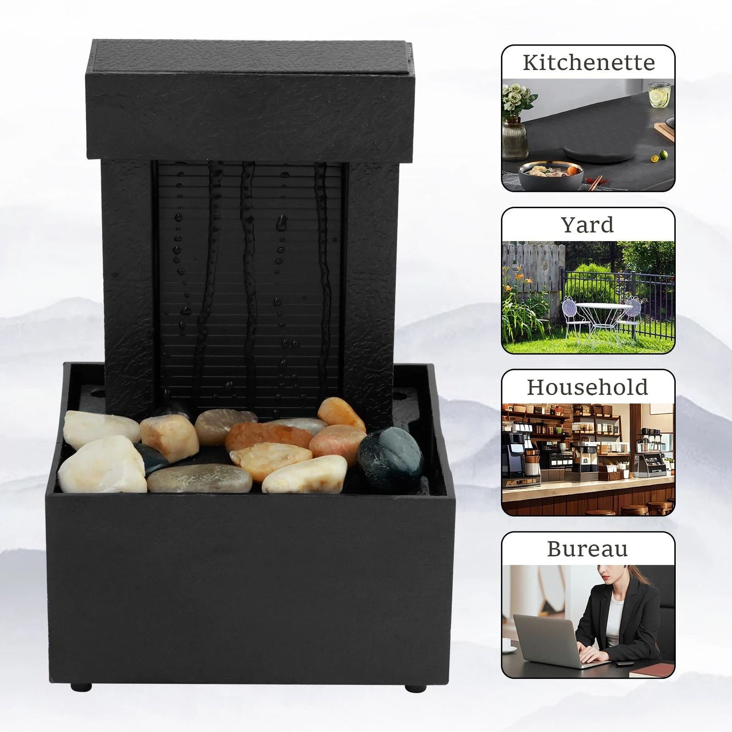 Mini Indoor Tabletop Fountain With LED Light For Home And Office Decor 3