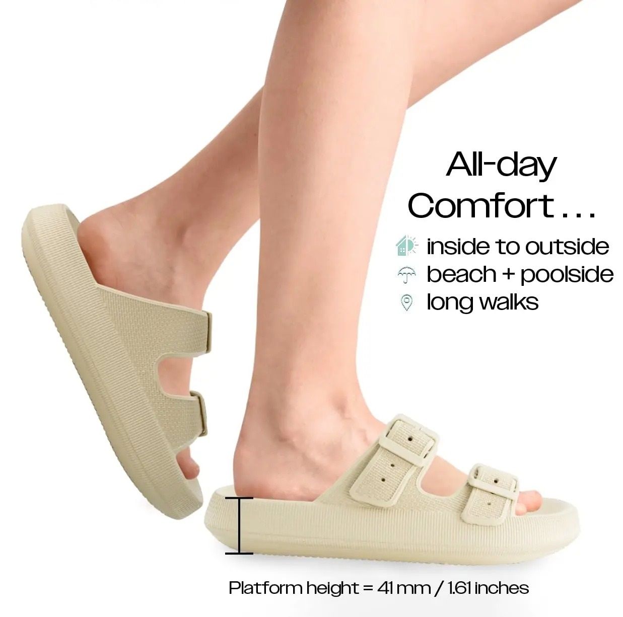 Double Buckle Adjustable Slides Unisex EVA Pillow Slippers
