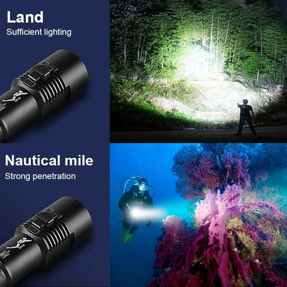 Diving Flashlight Waterproof Rechargeable XHP70 Long Beam Underwater Torch 4
