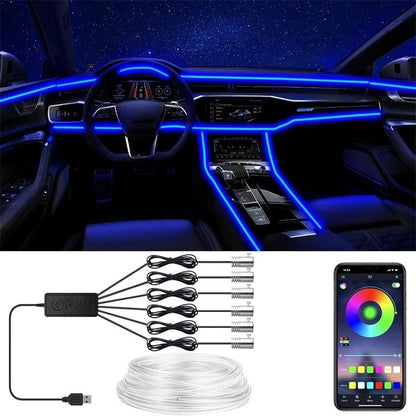 Flexible EL Wire Car Interior RGB LED Strip Lights with App Control