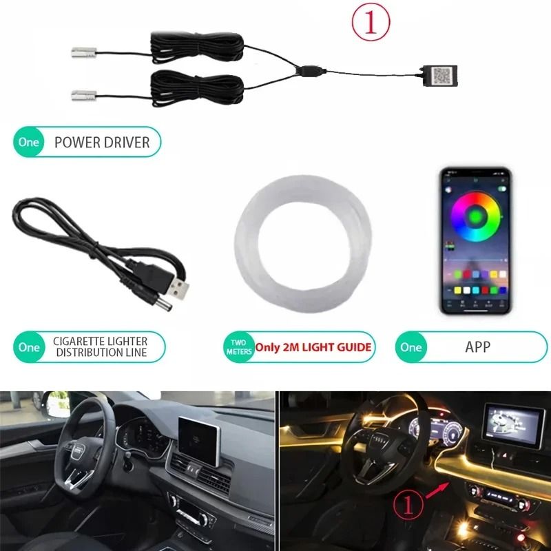 Flexible EL Wire Car Interior RGB LED Strip Lights With App Control 11