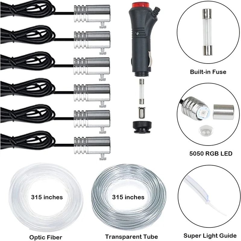 Flexible EL Wire Car Interior RGB LED Strip Lights With App Control 3