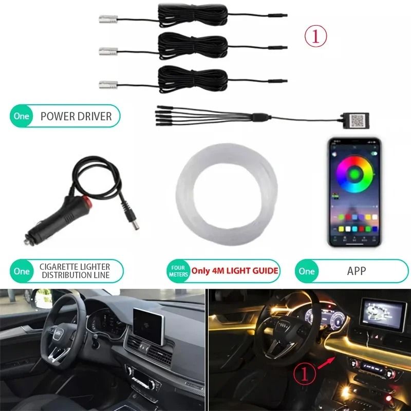 Flexible EL Wire Car Interior RGB LED Strip Lights With App Control 7