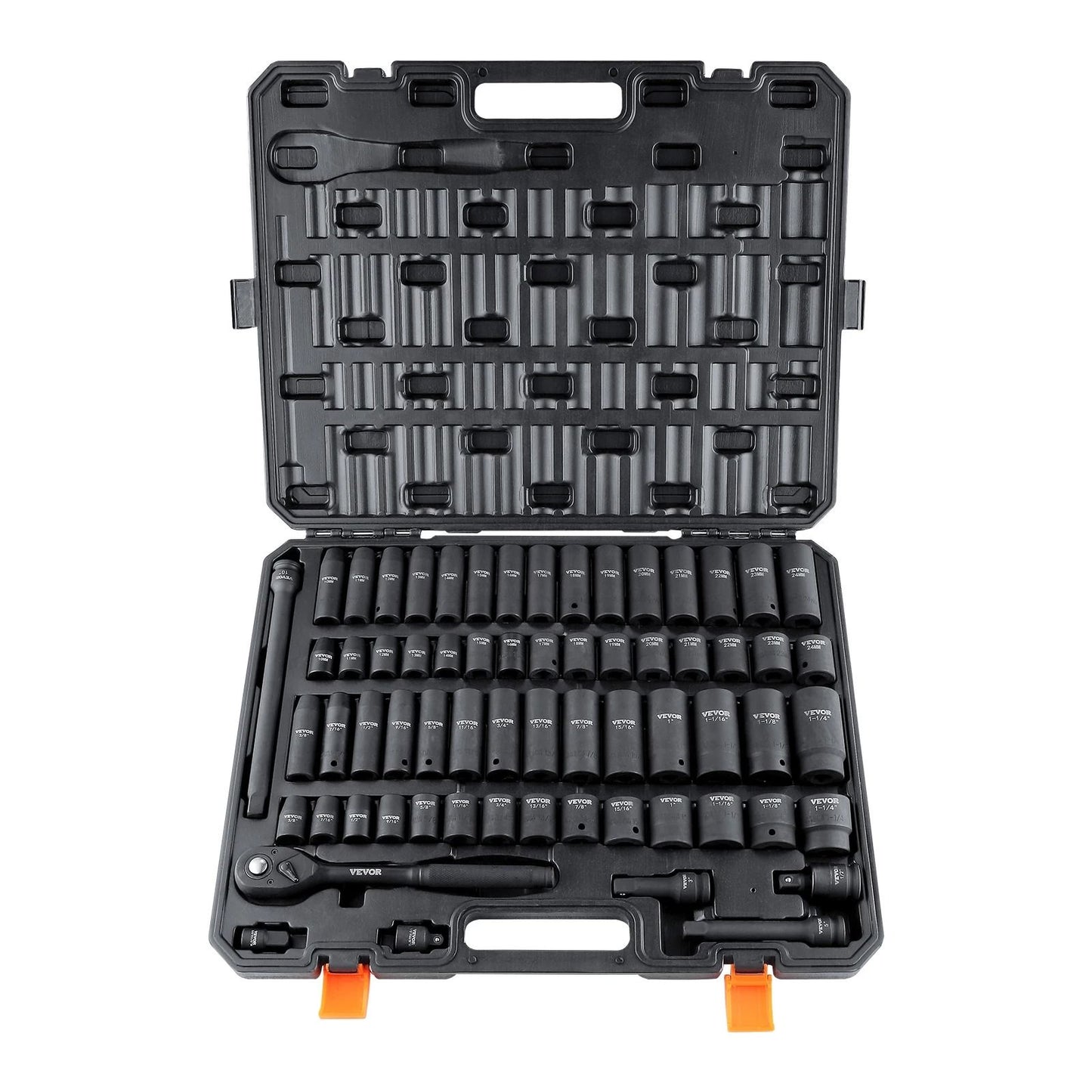Impact Socket Set 1/2 Inch Drive 6 Point CrV Alloy Steel with Easy Read Markings