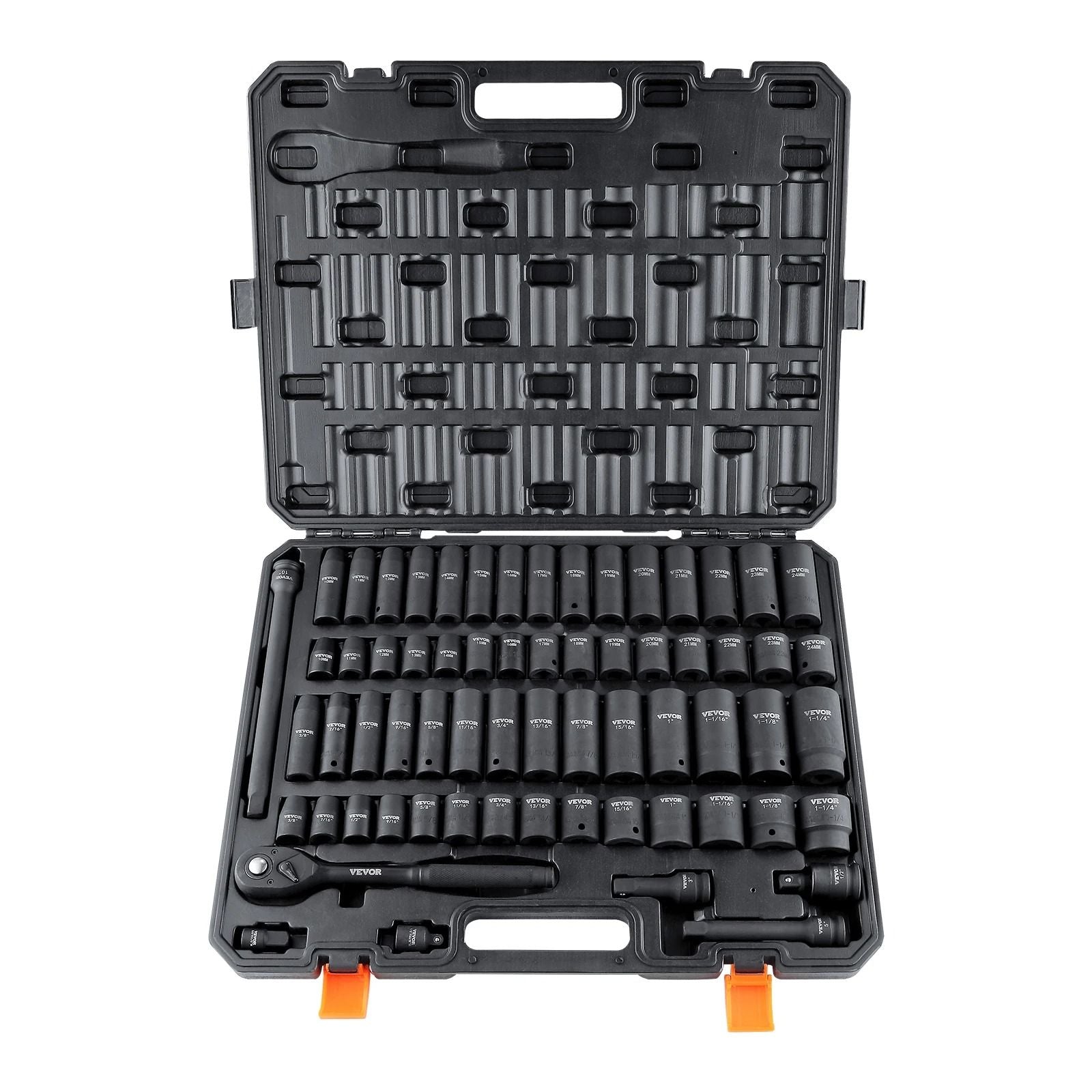 Impact Socket Set 1/2 Inch Drive 6 Point CrV Alloy Steel with Easy Read Markings
