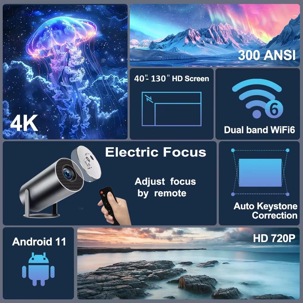 DITONG HY300 Plus Portable Projector  HD 720P Android Mini LED Home Theater With 4K Support 4