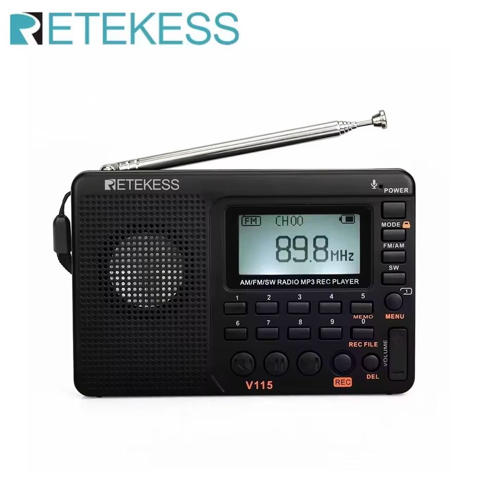 Retekess V115 Portable Radio – Rechargeable AM FM Shortwave Radio with USB Recorder