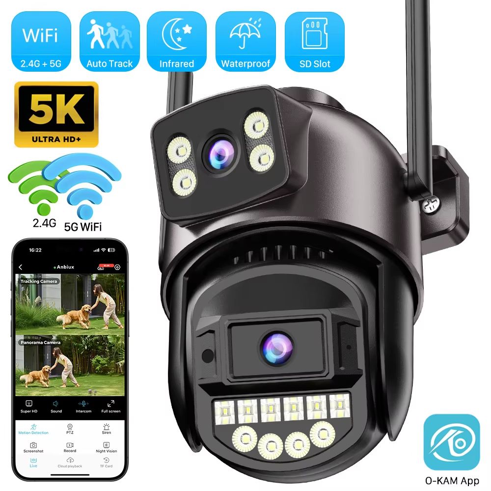 O-KAM 10MP 5K Dual Lens PTZ IP Camera – Wireless Outdoor Surveillance with AI Human Detection & Auto Tracking