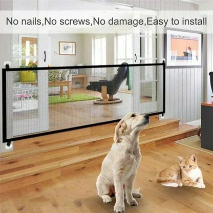 No Drill Mesh Safety Gate Foldable Pet Barrier Indoor Hook Lock Fence