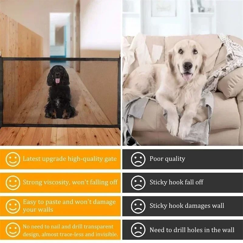 No Drill Mesh Safety Gate Foldable Pet Barrier Indoor Hook Lock Fence 2