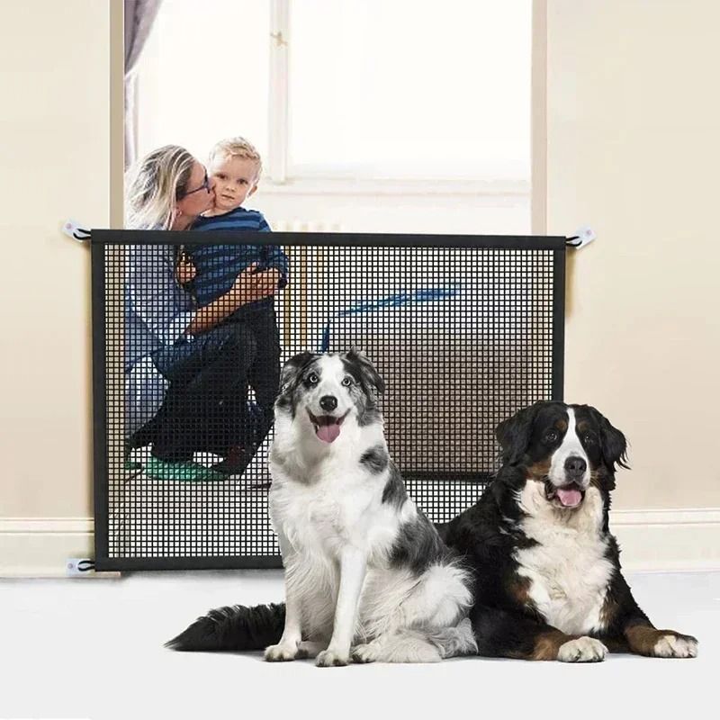 No Drill Mesh Safety Gate Foldable Pet Barrier Indoor Hook Lock Fence 3