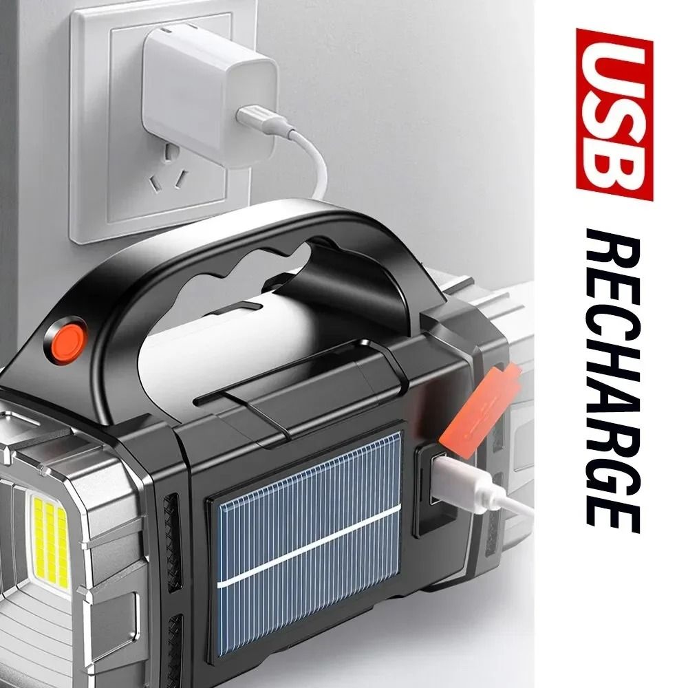 Powerful LED Flashlight USB And Solar Rechargeable Outdoor Camping Torch 3
