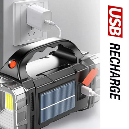 Powerful LED Flashlight USB And Solar Rechargeable Outdoor Camping Torch 3