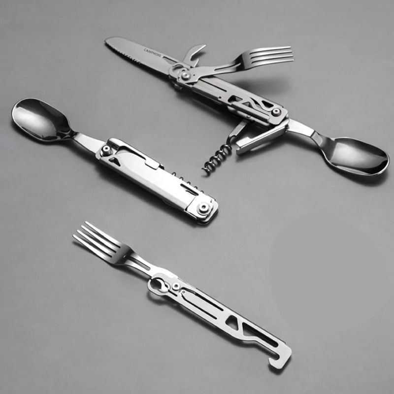 Portable Camping Cutlery Set Foldable Knife Fork Spoon with Bottle Opener