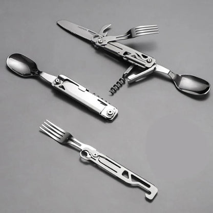Portable Camping Cutlery Set Foldable Knife Fork Spoon with Bottle Opener