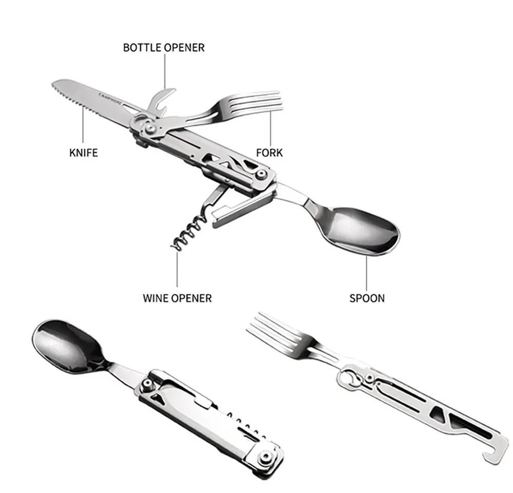 Portable Camping Cutlery Set Foldable Knife Fork Spoon With Bottle Opener 3