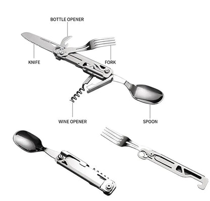 Portable Camping Cutlery Set Foldable Knife Fork Spoon With Bottle Opener 3