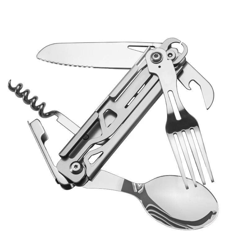Portable Camping Cutlery Set Foldable Knife Fork Spoon With Bottle Opener 6