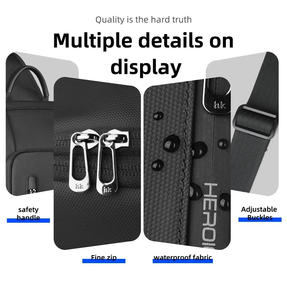 HK Anti Theft Shoulder Bag Waterproof Chest Crossbody Bag With USB Charging And Multi Pocket Oxford 4