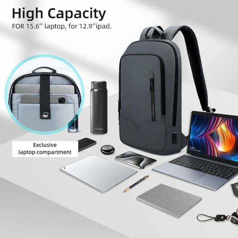 Slim Waterproof Laptop Backpack For Men With USB Port Business Travel Bag 3