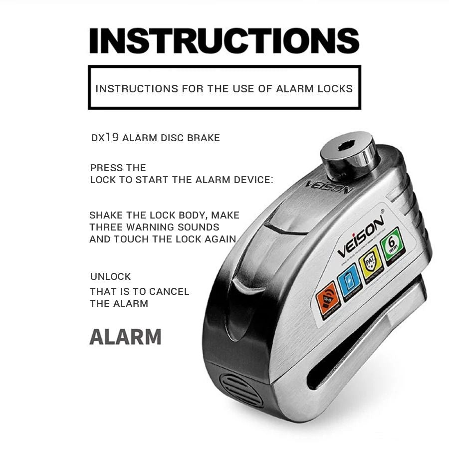 Motorcycle Alarm Disc Brake Lock 130DB Waterproof Anti Theft Security Padlock 2