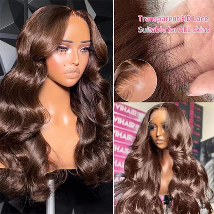Chocolate Brown Body Wave Lace Front Wig  Transparent HD 13x6 Frontal 4x4  5x5 PrePlucked Human Hai 2