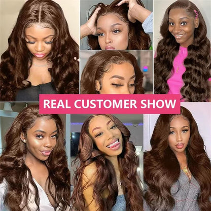 Chocolate Brown Body Wave Lace Front Wig  Transparent HD 13x6 Frontal 4x4  5x5 PrePlucked Human Hai 4