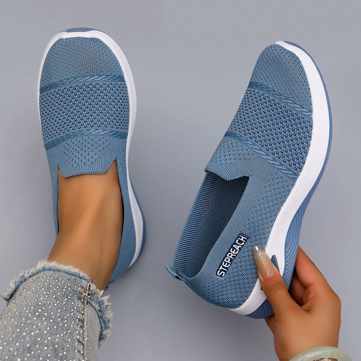 Womens Breathable Mesh Flat Slip On Casual Sneakers