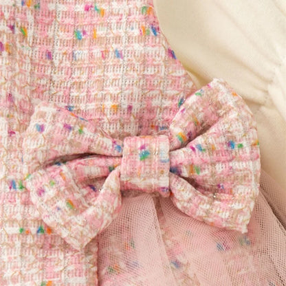 New Baby Girl Bow Decoration Princess Dress Korean Style Autumn Long Sleeved Clothes, Tulle Dress with Children Dress