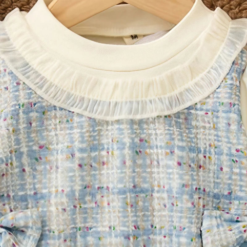 New Baby Girl Bow Decoration Princess Dress Korean Style Autumn Long Sleeved Clothes, Tulle Dress with Children Dress