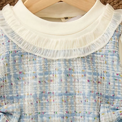 New Baby Girl Bow Decoration Princess Dress Korean Style Autumn Long Sleeved Clothes, Tulle Dress with Children Dress