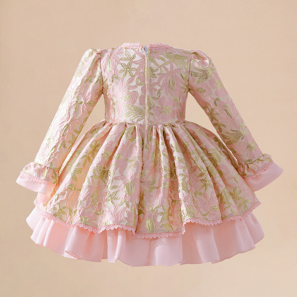Pink Floral Lolita Party Dress for Toddler Girls, Fancy Birthday Gown Kids, Baby Carnival Pageant Costume Fashion Dress