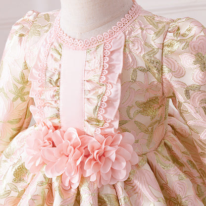 Pink Floral Lolita Party Dress for Toddler Girls, Fancy Birthday Gown Kids, Baby Carnival Pageant Costume Fashion Dress