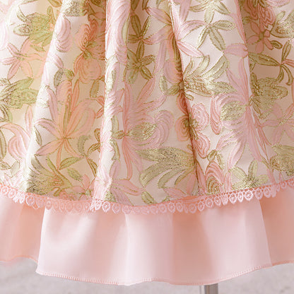 Pink Floral Lolita Party Dress for Toddler Girls, Fancy Birthday Gown Kids, Baby Carnival Pageant Costume Fashion Dress