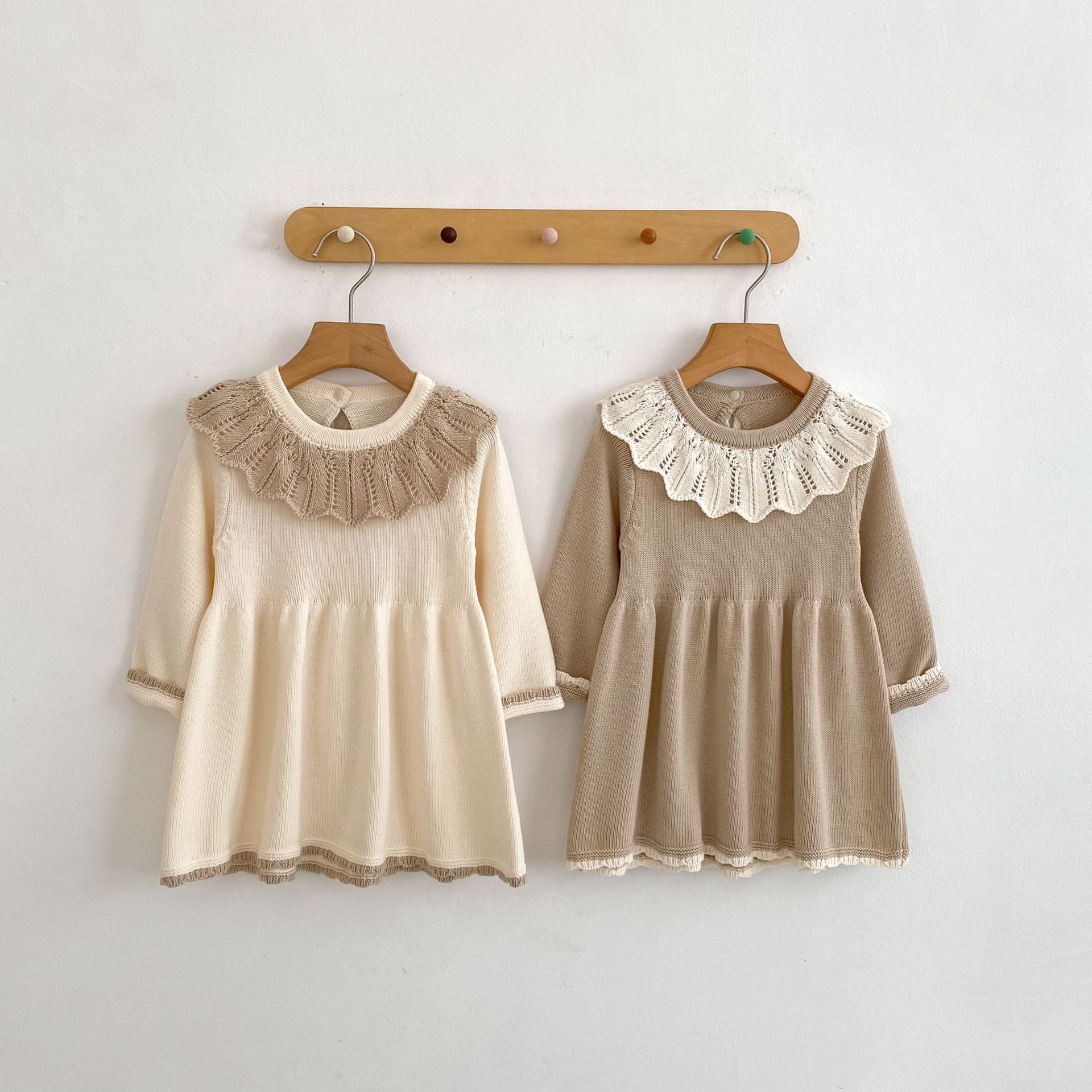 Knitted long sleeved dress for baby girls 0-3 years old new autumn baby clothing lace princess party dress