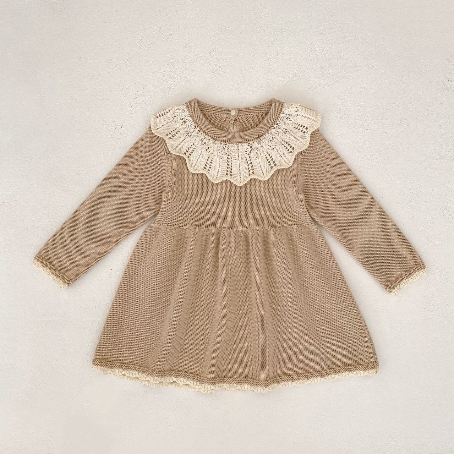 Knitted long sleeved dress for baby girls 0-3 years old new autumn baby clothing lace princess party dress