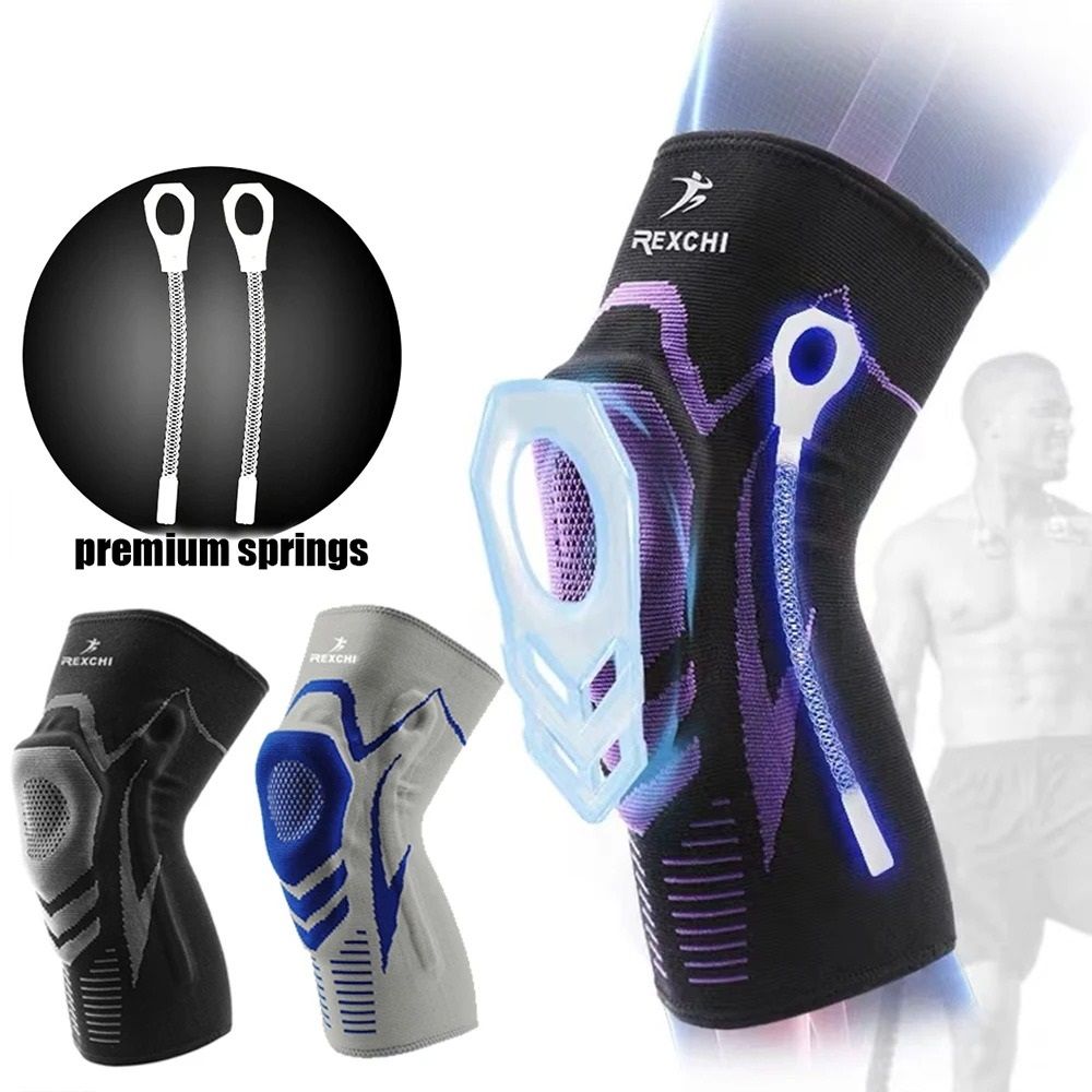 Knee Compression Sleeve with Side Spring Stabilizers and Patella Gel Pad Support