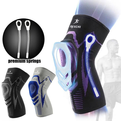 Knee Compression Sleeve with Side Spring Stabilizers and Patella Gel Pad Support