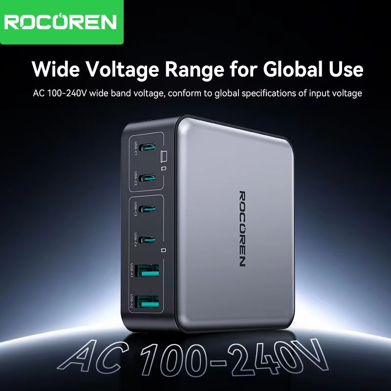 Rocoren 200W GaN Fast Charger  6Port USBC Desktop Charging Station For Laptops Phones  Tablets 2