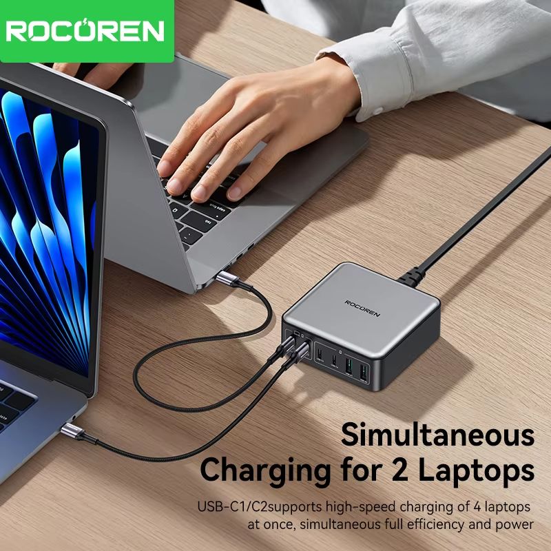 Rocoren 200W GaN Fast Charger  6Port USBC Desktop Charging Station For Laptops Phones  Tablets 4