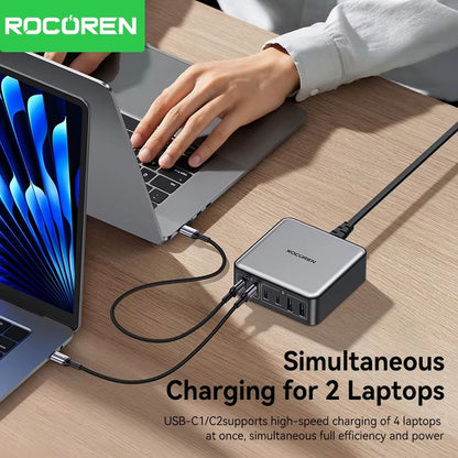 Rocoren 200W GaN Fast Charger  6Port USBC Desktop Charging Station For Laptops Phones  Tablets 4
