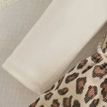 Autumn Spring Newborn Baby Girl Leopard Print Pretend Two Piece Princess Dress Long Sleeve with Ruffles