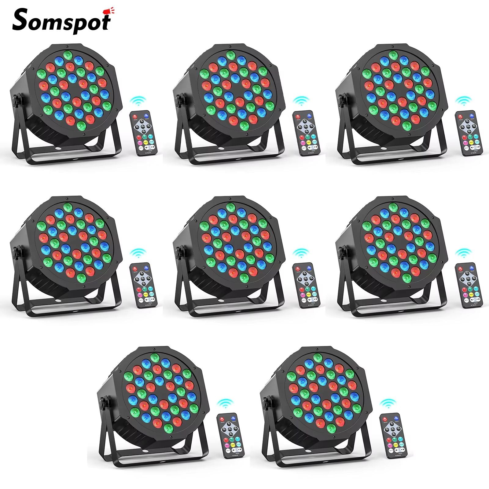 Somspot RGB Par Stage Lights – 36 LED DMX & Remote Control Lighting for Parties, Weddings & Live Events (4/8 Pack)