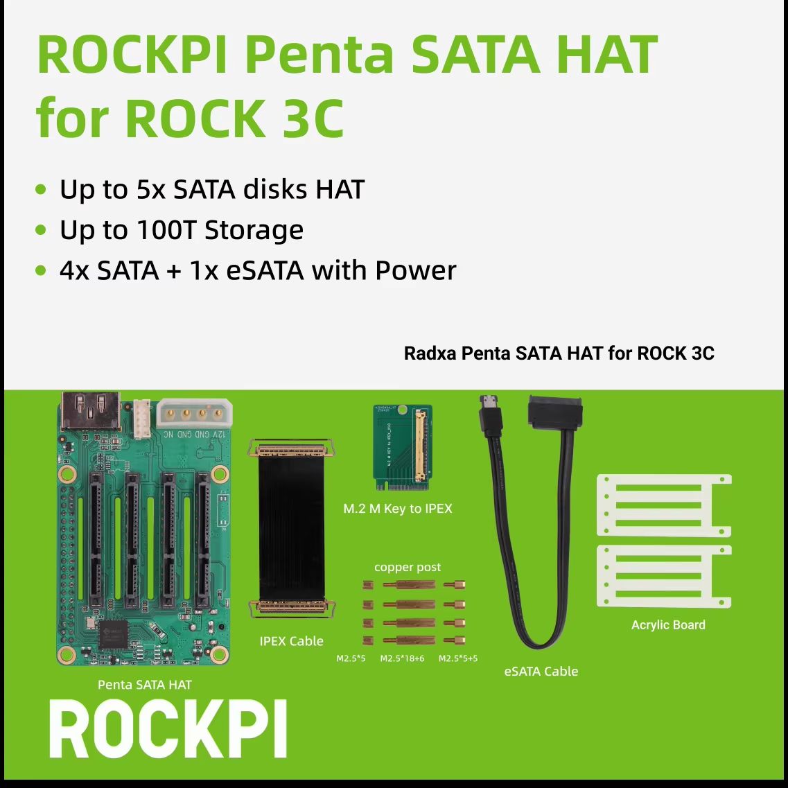 ROCKPI Penta SATA HAT  5Bay Storage Expansion For Raspberry Pi 5  ROCK Pi SBCs 1