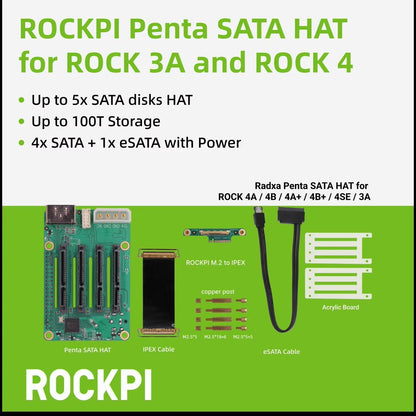 ROCKPI Penta SATA HAT  5Bay Storage Expansion For Raspberry Pi 5  ROCK Pi SBCs 6