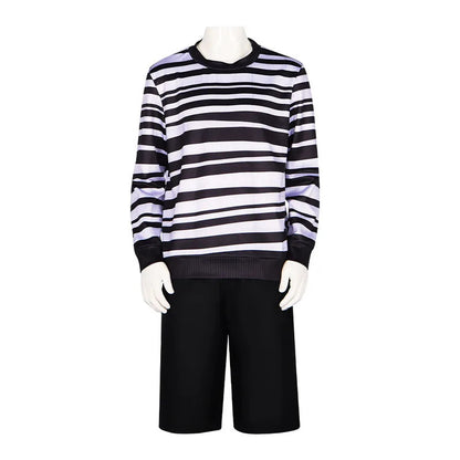 Movie Addams Family Pugsley Addams Cosplay Costume, Wednesday's Younger Brother Outfit with Tops & Pants for Halloween