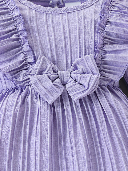 Autumn Baby Girl Long Sleeved Purple Ruffled Butterfly Dress 2Pcs Set With Headband Cute Female Bab 2