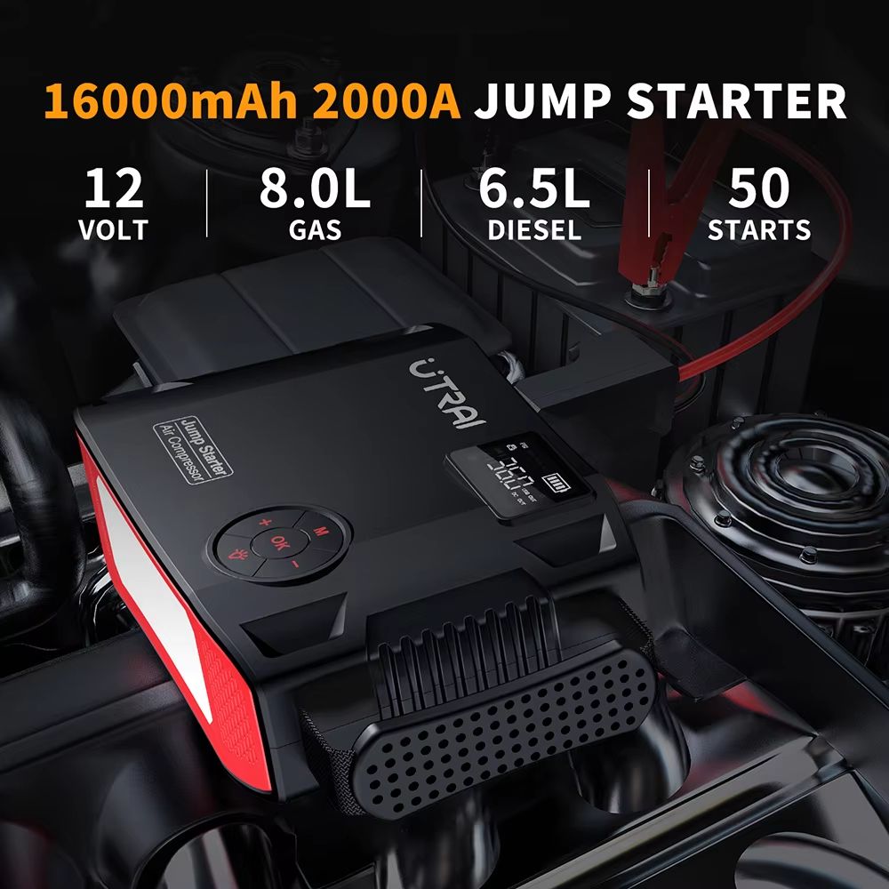UTRAI 2000A Jump Starter With Air Compressor  4in1 Portable Car Booster Tire Inflator  Power Bank 2
